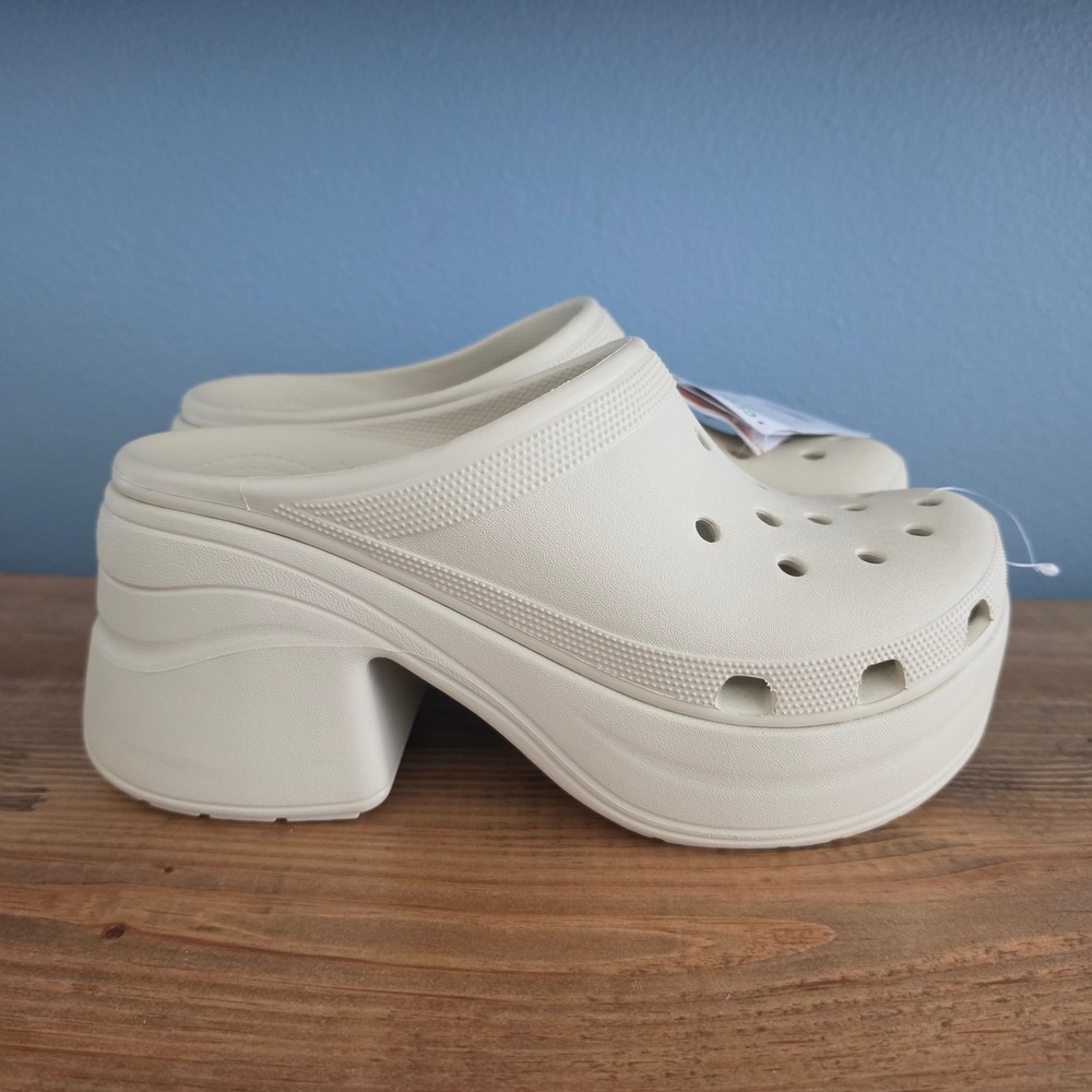 Crocs Mens Siren Clog Bone White Chunky Platform Block Heel Mule Size 10